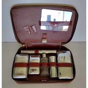 Men's Vintage Knights Travel Case Metal Chrome & Glass Toiletries